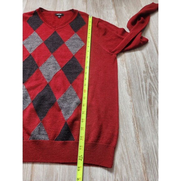 Apt. 9 Merino Wool Blend V Neck Sweater Maroon Argyle Long Sleeve Mens Sz M - Picture 5 of 6